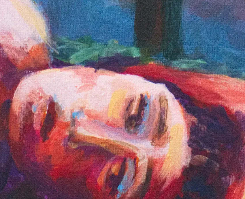 Detail-1 Pintura Confidencias en Azul Normandi para la venta por Pablo Montes O’Neill