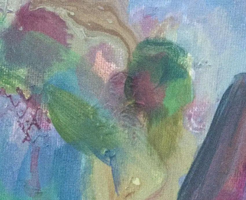 Detail-2 Pintura Confidencias en Azul Normandi para la venta por Pablo Montes O’Neill