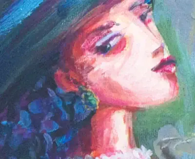 Detail-3 Pintura Confidencias en Azul Normandi para la venta por Pablo Montes O’Neill