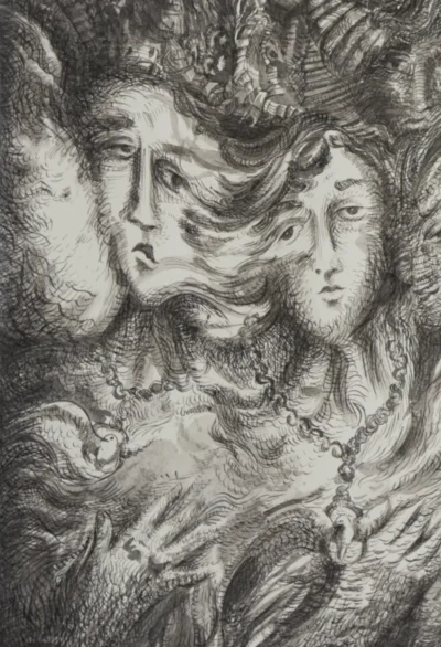 Detail-1 Pen and Ink drawing Distorsiones del Camino for sale
