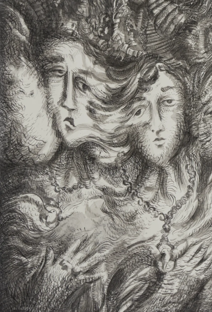 Detail-1 Pen and Ink drawing Distorsiones del Camino for sale