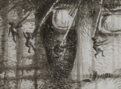 Detail-1 Pen and Ink drawing Pensamiento Volador for sale by Pablo Montes O’Neill