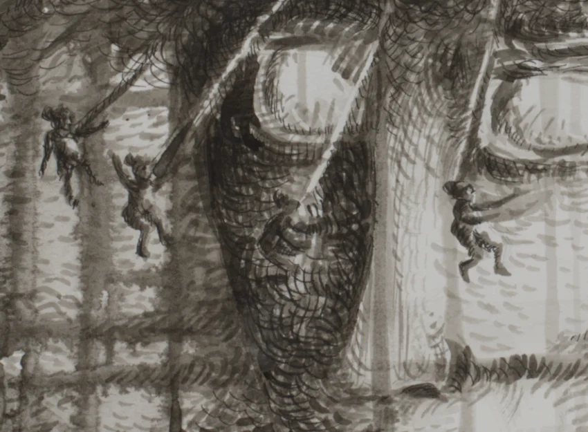 Detail-1 Pen and Ink drawing Pensamiento Volador for sale by Pablo Montes O’Neill