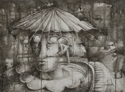 Pen and Ink drawing Pensamiento Volador for sale